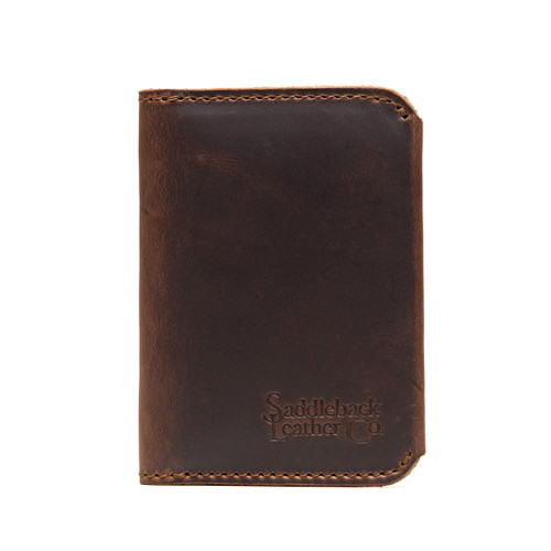 This is the front view of the dark brown Slim leather Bifold Wallet