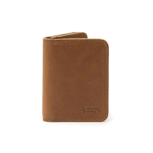 High quality tan brown leather business card holder wallet front.