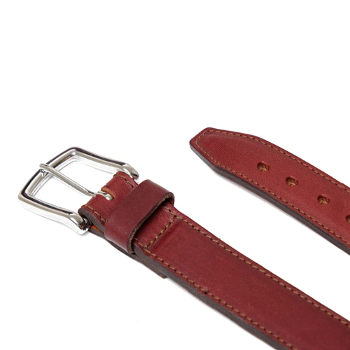 High quality oxblood Italian leather dress belt made by Saddleback.