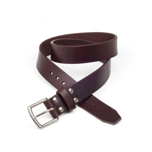 High quality red brown leather belt with no stitching and made with thick leather.