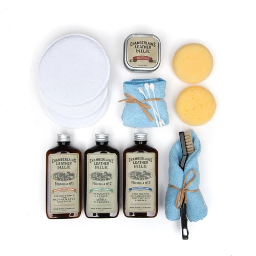 High quality full grain Leather Restoration Kit Chamberlain's Leather Milk front view - Saddleback Leather