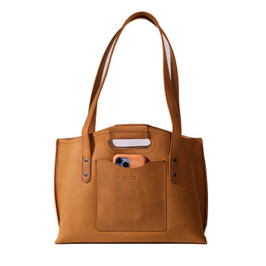 High quality tan full grain Dave's Deals Urban Leather Tote - Tobacco front view - Saddleback Leather