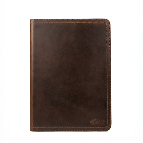 High quality dark brown full grain Dave's Deals Medium Leather Portfolio - Old Design - Dark Coffee Brown front view - Saddleback Leather