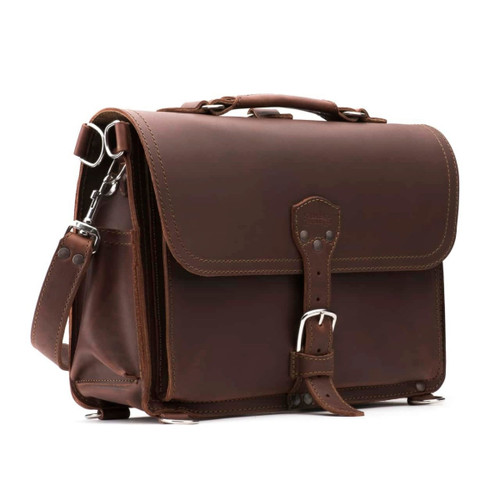 High quality red brown full grain Dave's Deals Slim Leather Briefcase - Chestnut front view - Saddleback Leather