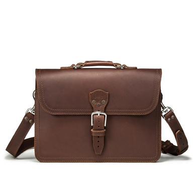High quality red brown full grain Dave's Deals Fourteener Thin Leather Briefcase - Chestnut front view - Saddleback Leather