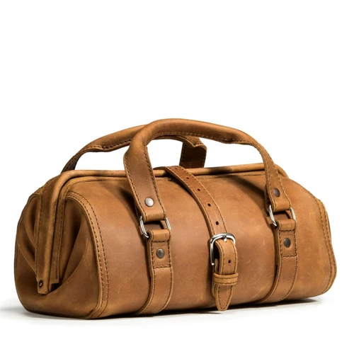 High quality tan full grain leather Dave's Deals Big Mouth Tool Bag - Tobacco front view - Saddleback Leather