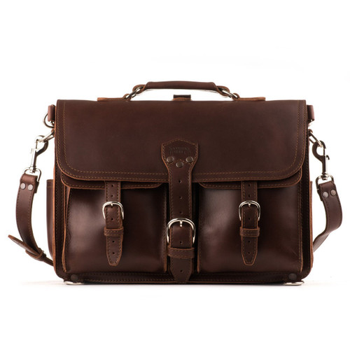 Dave's Deals Front Pocket Leather Briefcase - Chestnut