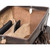 High quality this dark brown leather briefcase is wide open  with a tan lining for lawyers.