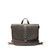 This leather messenger backpack in dark brown is showing the view from the front without straps