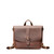 This leather messenger backpack in red brown is showing the view from the front without straps