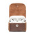 High quality front image of the reddish brown Leather AirPod Pro Case open with the AirPod Pro Case open.