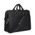 High quality backside of the black flight bag leather briefcase showing the shoulder strap and two handles for easy carry. Made by Saddleback