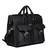 High quality black flight bag leather briefcase shown from the side angle with two handles and a shoulder strap. Made by Saddleback