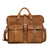 High quality front of the tan flight bag leather briefcase with two pockets and easy carry strap. Made by Saddleback