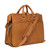 High quality back of the leather flight bag briefcase in tan with the shoulders trap visible and two handles. Made by Saddleback