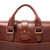 High quality back profile of the red brown leather flight bag briefcase showing the sizing and storage available. Made by Saddleback