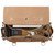 High quality top open view of a tan brown rounded leather satchel.