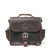 High quality front view of a dark brown rounded leather satchel.