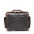 High quality back view  of a dark brown rounded leather satchel.