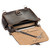 High quality open view of a dark brown rounded leather satchel.