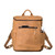 This is the front view of the leather all in one backpack in light tan showing a device in the pocket