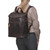 High quality model view of the leather all in one backpack in dark coffee