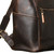 High quality side pocket view of the leather all in one backpack in dark coffee