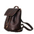 High quality front of the dark brown tumbled leather 12" drawstring backpack closed. Made by Saddleback
