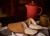 High quality tan full grain leather Dave's Deals Women's Sheepskin Slippers - Old Design - Size 6 - Tobacco side view - Saddleback Leather