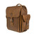 Front angled view of the Small Tank Leather Backpack in tobacco.