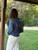 High quality leather messenger backpack lifestyle image