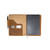 High quality tan leather journal cover laid open with a pen, journal and business cards in it, made by Saddleback
