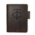 High quality dark brown colored leather journal cover with the Minnesota Twins logo on the cover. Made by Saddleback