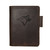 High quality dark brown colored leather journal cover with the Toronto Blue Jays logo on the front. Made by Saddleback