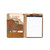 High quality tan leather colored portfolio cover laid open with a notepad, papers, and cards in it, as well as the Boston Red Sox logo on the front, made by Saddleback