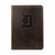 High quality dark brown colored leather portfolio with the Detroit Tigers logo on the front. Made by Saddleback