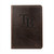 High quality dark brown colored leather portfolio with the Tampa Bay Rays logo on the front. Made by Saddleback