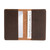 High quality inside of the dark brown colored leather business card holder that has two pockets, one with a credit card and the other with a business card. Made by Saddleback