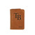 High quality tan colored leather business card holder with the Tampa Bay Rays logo on the front. Made by Saddleback