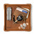 High quality baltimore Orioles leather valet tray in tan, made by Saddleback, containing a wallet, keys, change, and a pocket knife