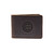 High quality dark brown colored leather bifold wallet with the Chicago Cubs logo on the outside, made by Saddleback