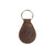 High quality back of the dark brown leather keychain with the Saddleback logo on this side and the Boston Red Sox logo on the front