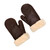 High quality dark brown sheepskin mittens side by side again. Made with  full-grain leather and marine grade polyester thread. Made by Saddleback