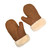 High quality tan sheepskin mittens side by side again. Made with  full-grain leather and marine grade polyester thread. Made by Saddleback