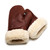 High quality red brown sheepskin mittens laying on top of one another. Made by Saddleback
