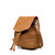 High quality tan leather hobo sack purse with flap closed and sideways. Made by Saddleback