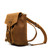 High quality the side profile of the 10" tumbled drawstring leather backpack in the color tan. Made by Saddleback