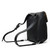 High quality the side view of the black colored 10" tumbled drawstring leather backpack. Made by Saddleback