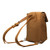 High quality the side view of the tan colored 10" tumbled drawstring leather backpack. Made by Saddleback