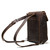 High quality the side view of the dark brown colored 10" tumbled drawstring leather backpack. Made by Saddleback